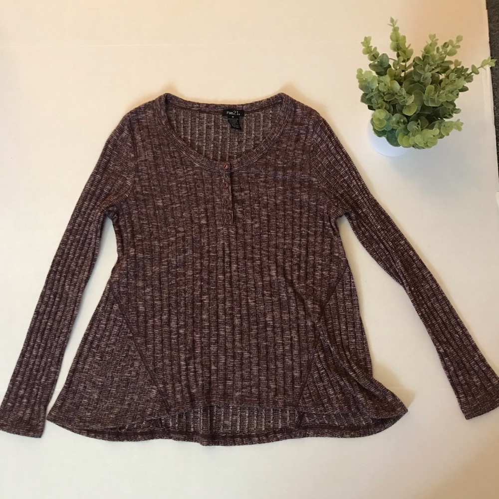Rue21 Purple Knit Long-Sleeve Sweater with Buttons